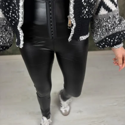 Leggins black eco-pelle alta vita promo