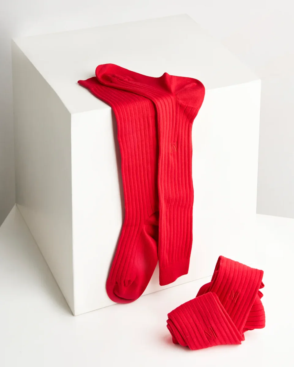 Calza Lunga | Cotone a Coste Rosso - immagine 2