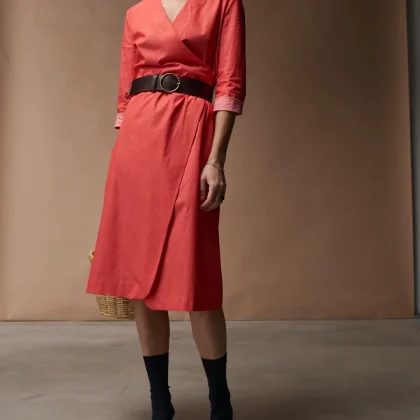Abito Clara| Cotone Rosso Corallo Mélange