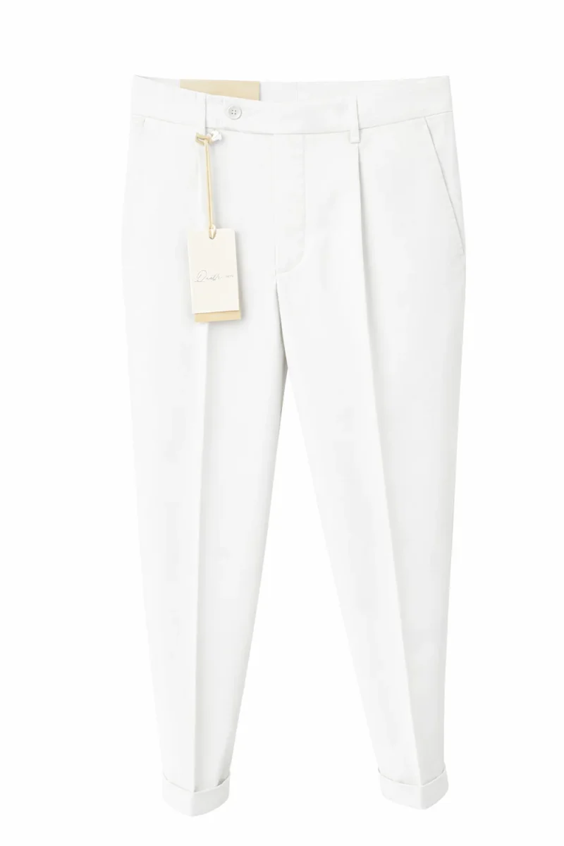 Pantalone uomo Quattro.Zero con Pince e Risvolto bianco - immagine 2