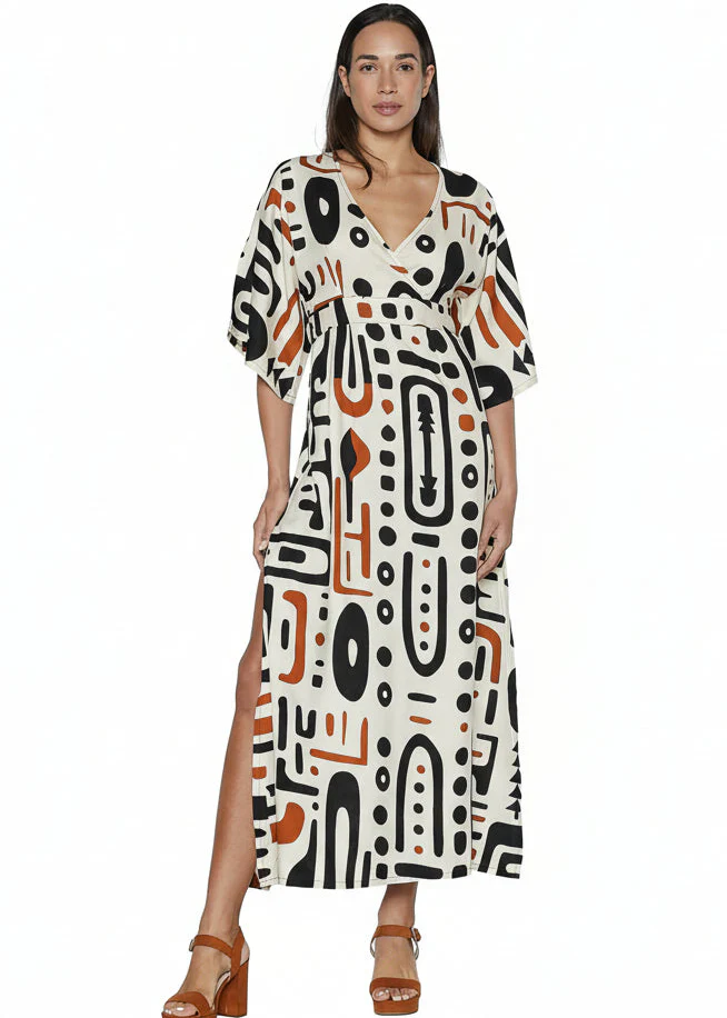 S26D702 Vestito lungo con spacchi Afro Sand Baba Design - immagine 3