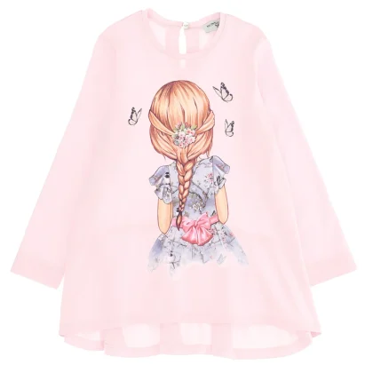 Monnalisa bambina maxi t-shirt rosa antico in jersey di cotone