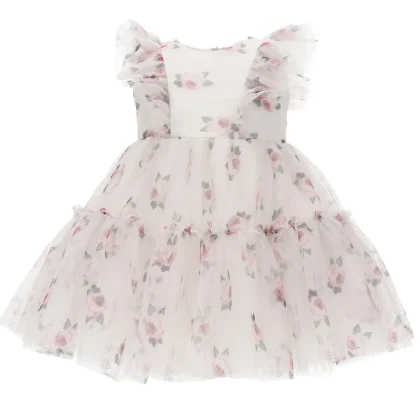 Monnalisa abito baby girl panna in tulle stampato