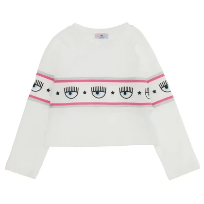 Chiara Ferragni bambina t-shirt panna in jersey di cotone