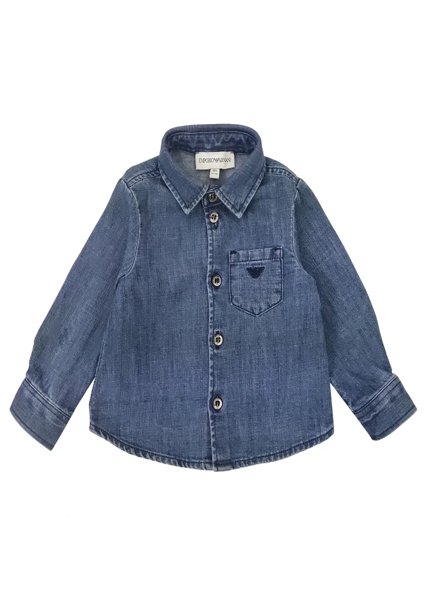 Emporio Armani camicia blu neonato in denim di cotone