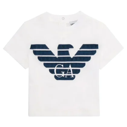 Emporio Armani t-shirt bianca neonato in jersey di cotone
