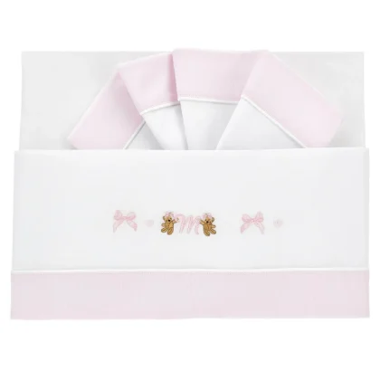 Monnalisa set lenzuola bianco/rosa neonata in fresco cotone