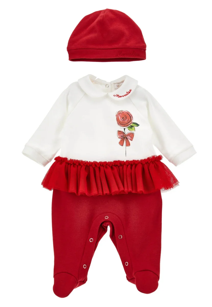 Monnalisa tutina bianca/rossa neonata in cotone