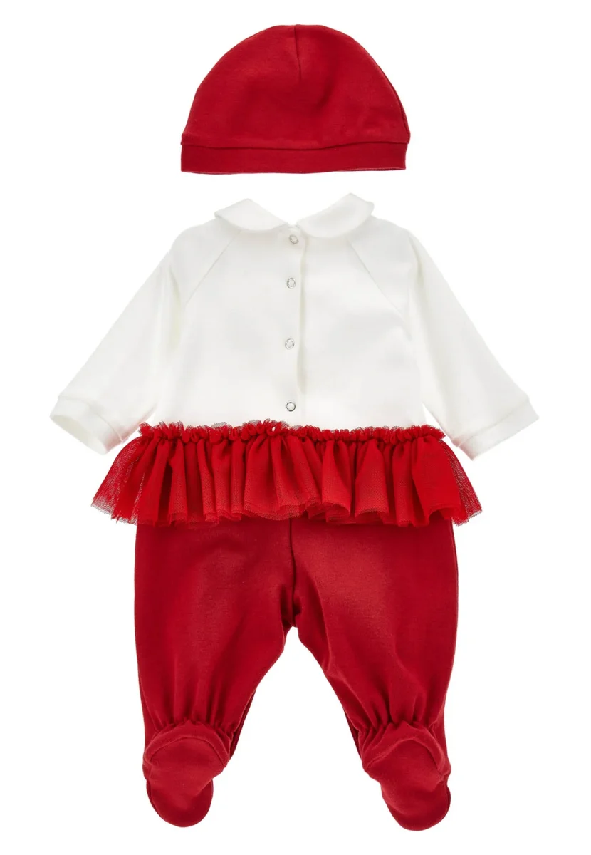 Monnalisa tutina bianca/rossa neonata in cotone - immagine 3