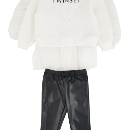 Twinset completo bianco/nero bambina in viscosa