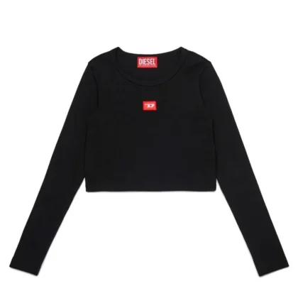 T- shirt bambina Diesel Kid nera in jersey di cotone