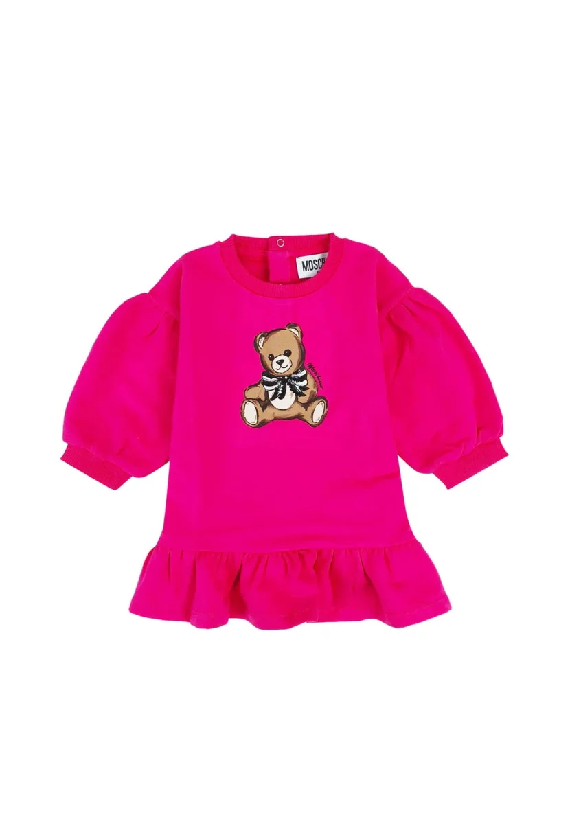 Vestito neonata Moschino Kids fucsia in felpa di cotone - immagine 2