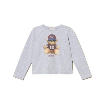 T-shirt bambina Twinset grigia in jersey di cotone