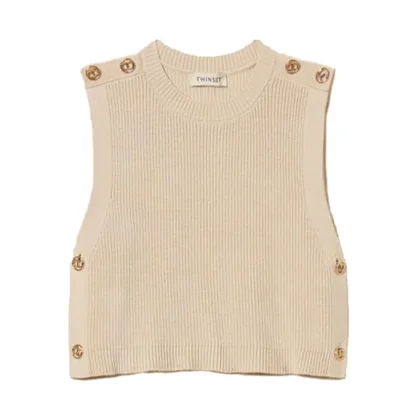 Gilet bambina Twinset beige in maglia