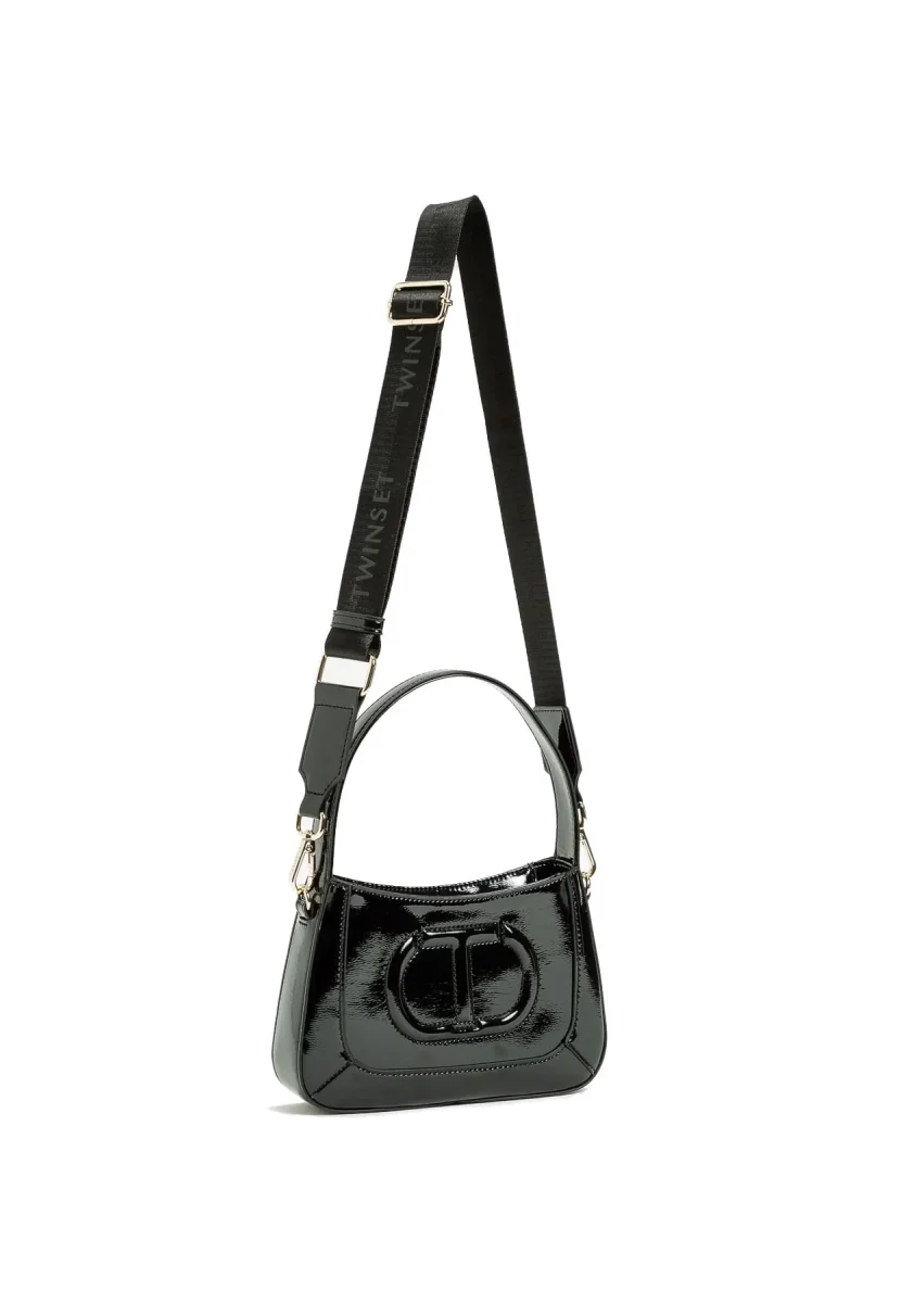 Borsa bambina Twinset nera effetto vernice
