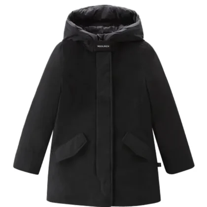 Giubbino bambina Woolrich kids Arctic Parka nero in tessuto Ramar Cloth