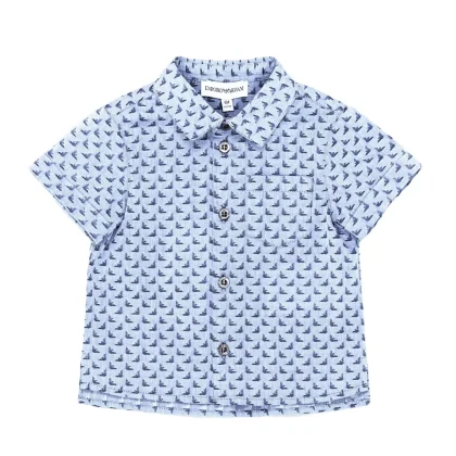 Emporio Armani Camicia bambino blu fantasia in puro cotone
