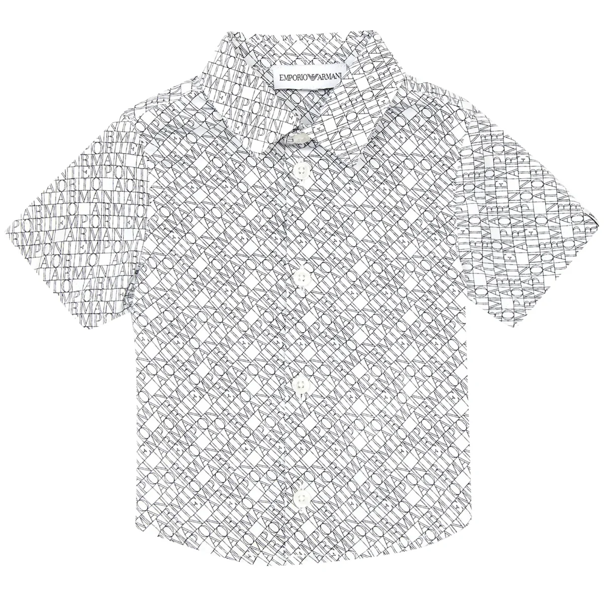 Emporio Armani camicia baby boy bianca a fantasia in cotone stretch