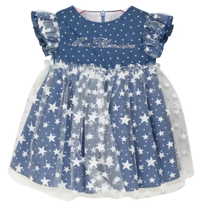 Miss Blumarine abito baby girl blu in denim di cotone stampato