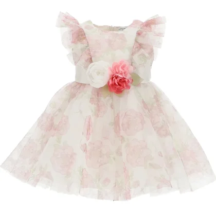 Monnalisa abito baby girl panna in tulle stampato
