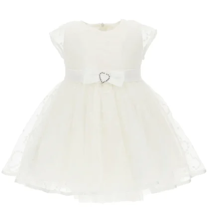 Monnalisa abito baby girl panna in tulle con ricamo cuori all over