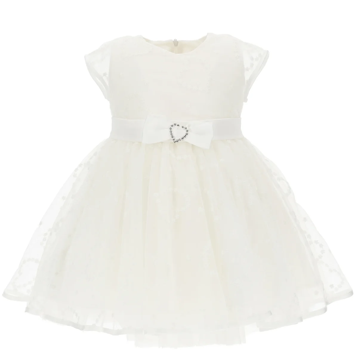 Monnalisa abito baby girl panna in tulle con ricamo cuori all over