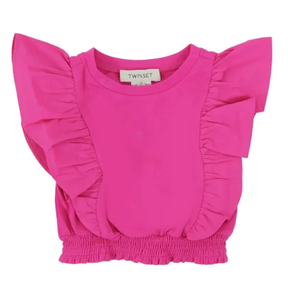 Twin Set teen t-shirt cropped fucsia in jersey di cotone