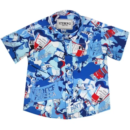 Ice Iceberg camicia bluette neonato in popeline di cotone