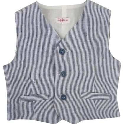 Il Gufo gilet celeste scuro neonato a righe in lino