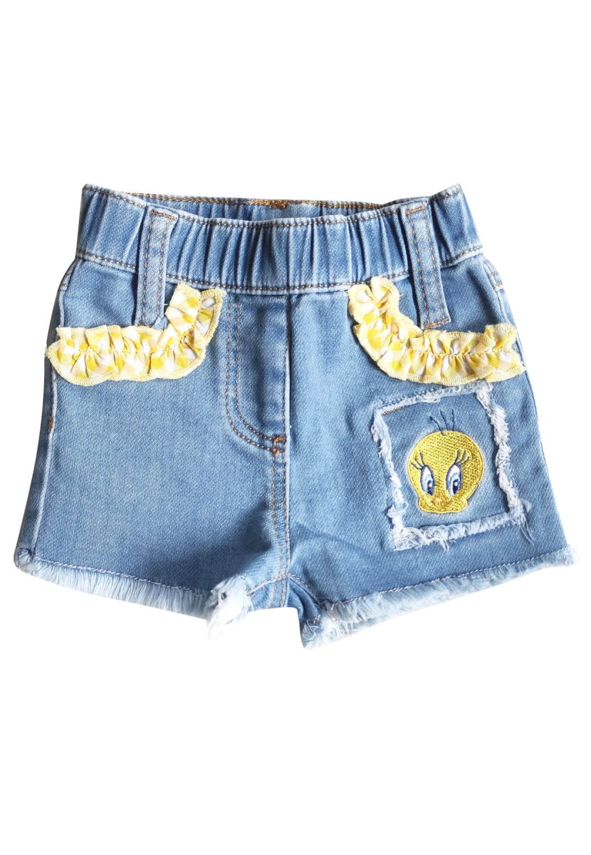 Monnalisa shorts di jeans blu chiari neonata in cotone stretch