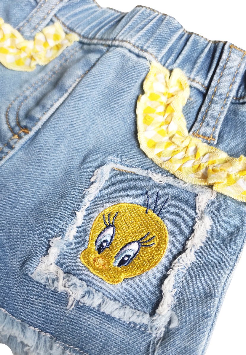 Monnalisa shorts di jeans blu chiari neonata in cotone stretch - immagine 4
