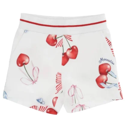 Monnalisa shorts bianco neonata in felpa di cotone con stampa