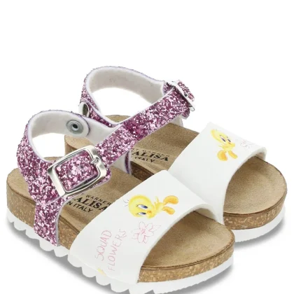 Monnalisa sandalo bianco bambina in ecopelle e glitter