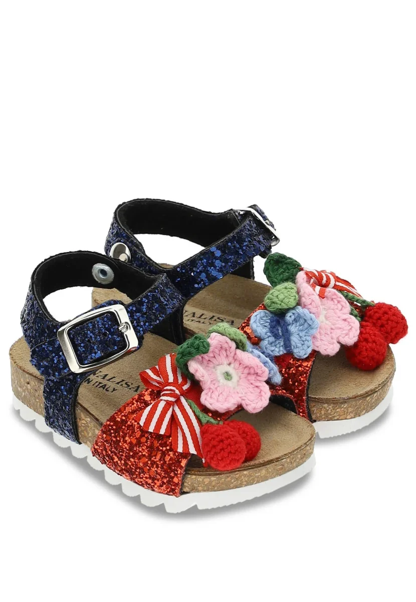 Monnalisa sandalo glitter blu e rosso bambina con applicazioni - immagine 2