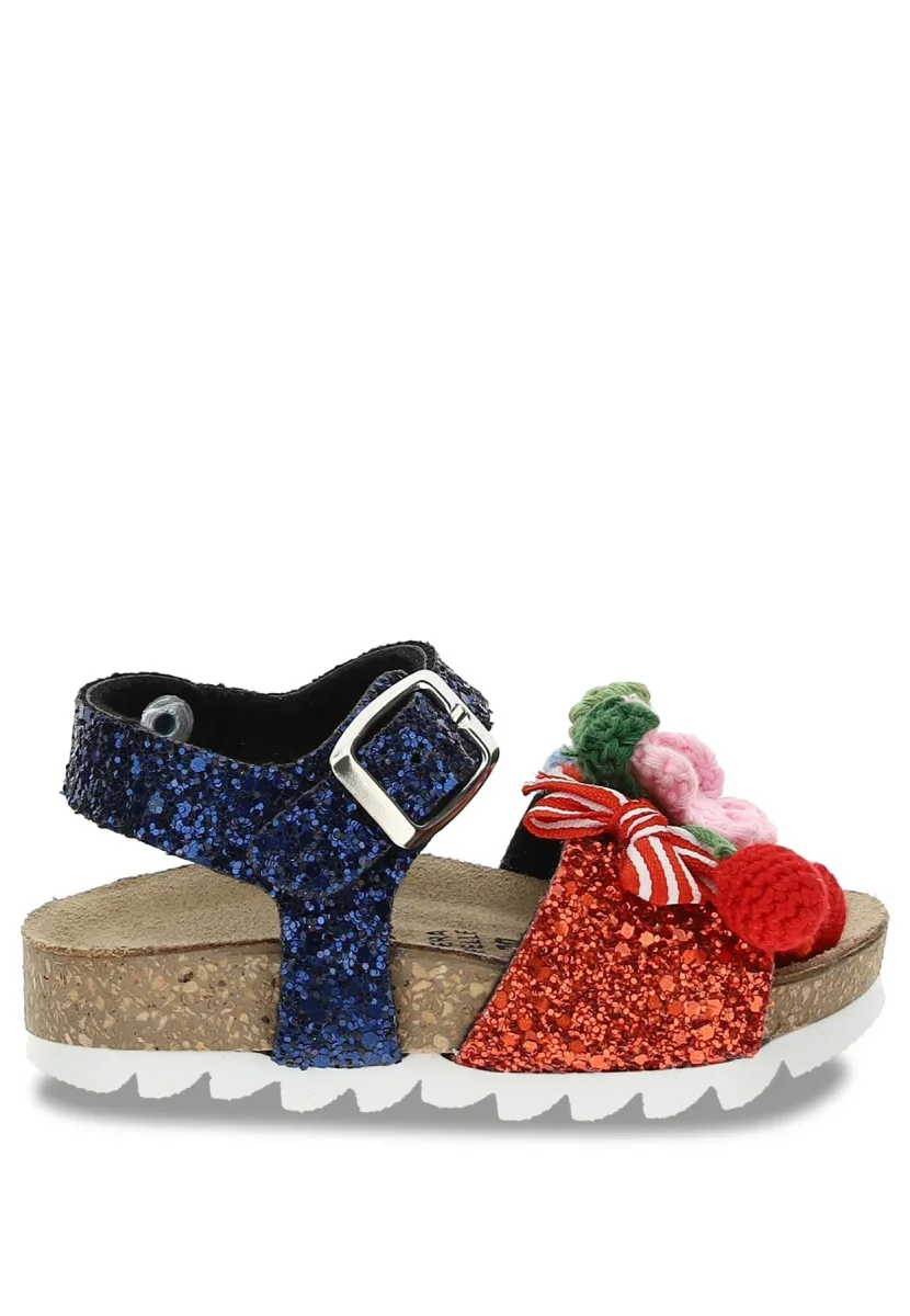 Monnalisa sandalo glitter blu e rosso bambina con applicazioni - immagine 3
