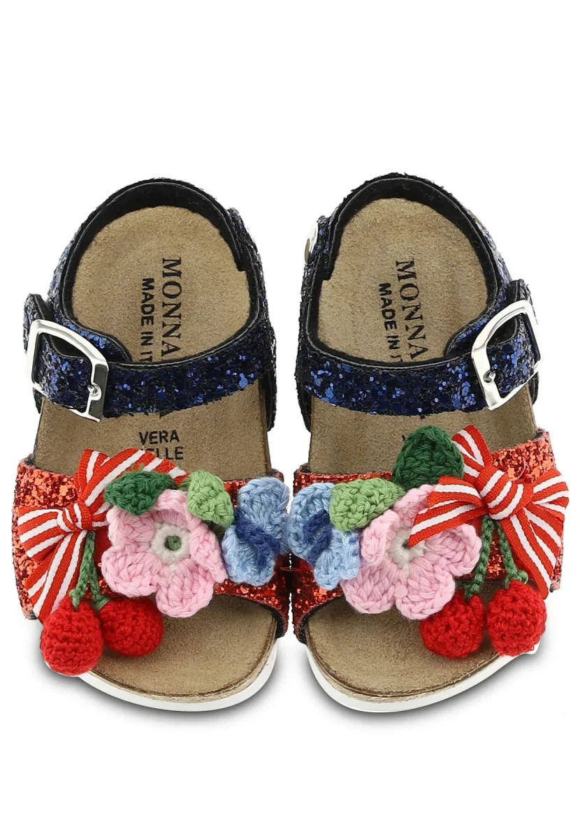 Monnalisa sandalo glitter blu e rosso bambina con applicazioni - immagine 5