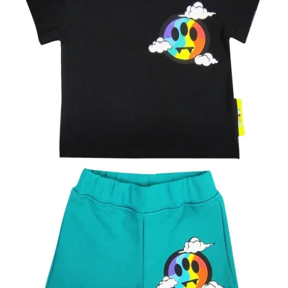 Barrow set t-shirt nera e shorts verde smeraldo neonato in felpa di cotone