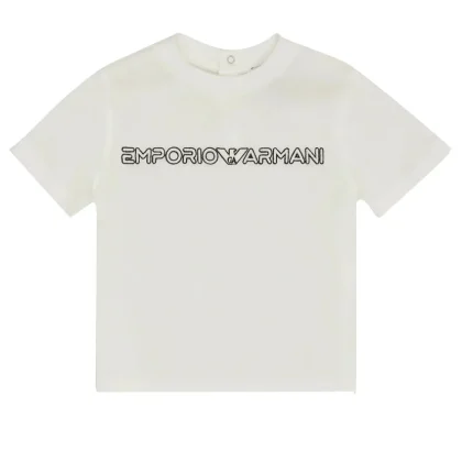 Emporio Armani T-Shirt neonato bianca con logo a contrasto