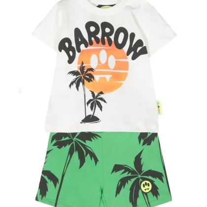 Barrow completo bianco/verde neonato in cotone