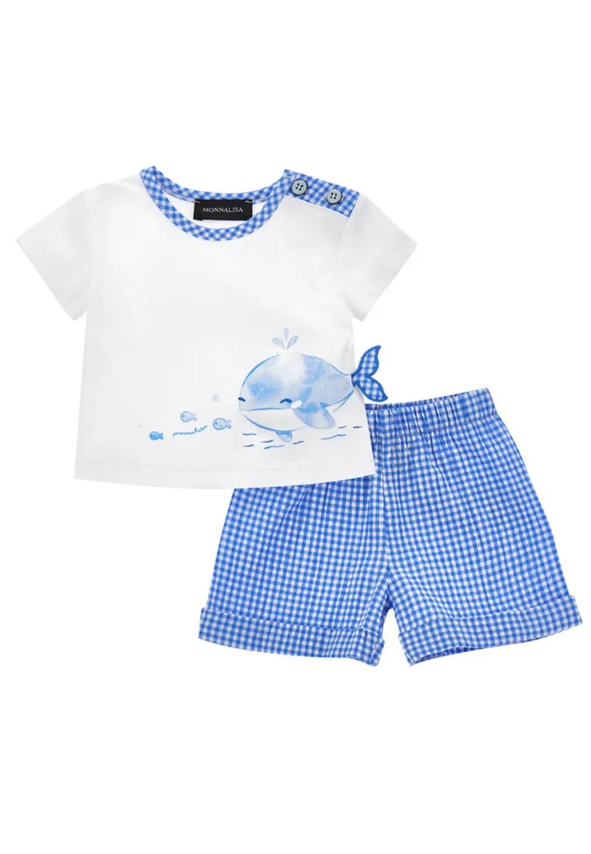 Monnalisa completo bianco/blu neonato in cotone - immagine 4