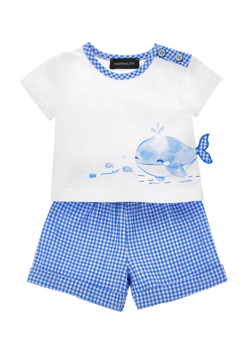 Monnalisa completo bianco/blu neonato in cotone - immagine 2
