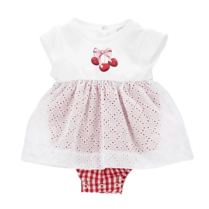 Monnalisa pagliaccetto bianco/rosso neonata in cotone