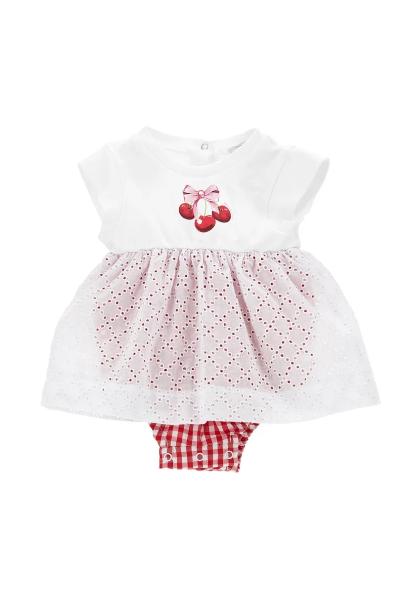 Monnalisa pagliaccetto bianco/rosso neonata in cotone