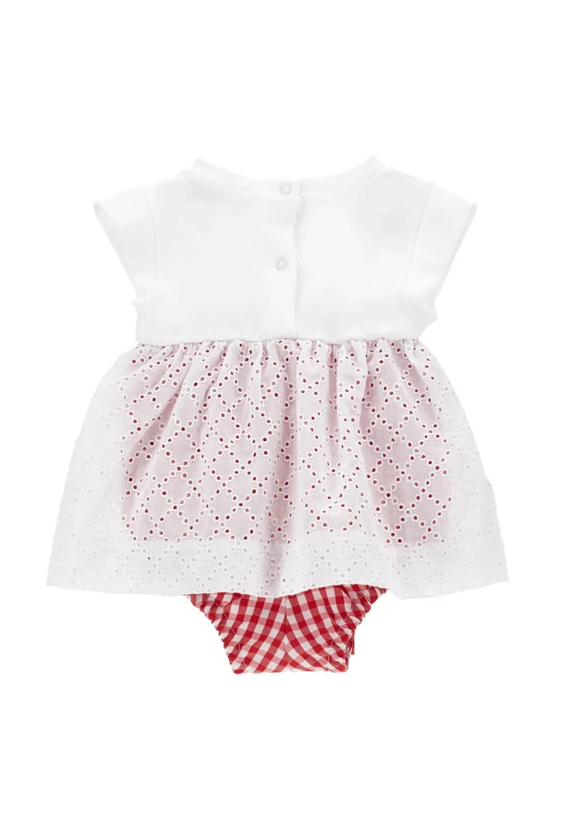 Monnalisa pagliaccetto bianco/rosso neonata in cotone - immagine 3