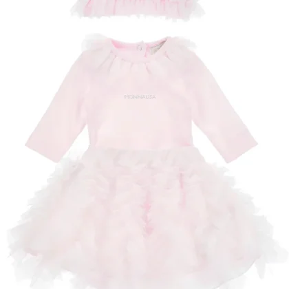 Monnalisa completo rosa neonata in tulle