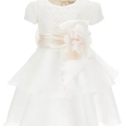 Monnalisa vestito bianco neonata in macramé