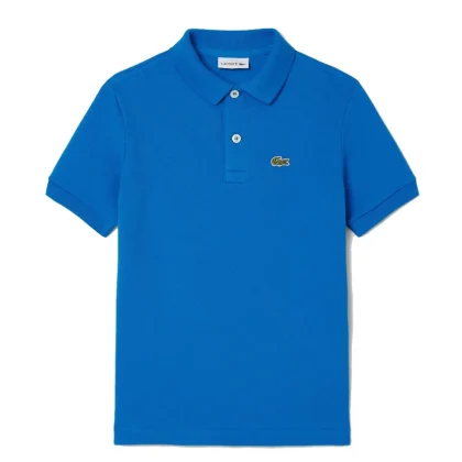 Lacoste polo blu bambino in piquet di cotone