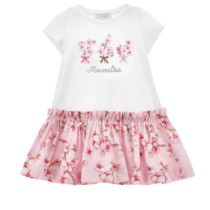 Monnalisa vestito bianco/rosa bambina in cotone