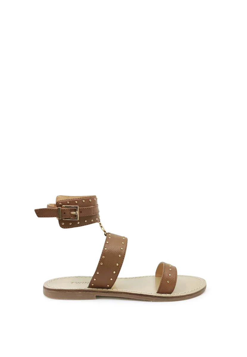 Twinset sandali marroni bambina in pelle
