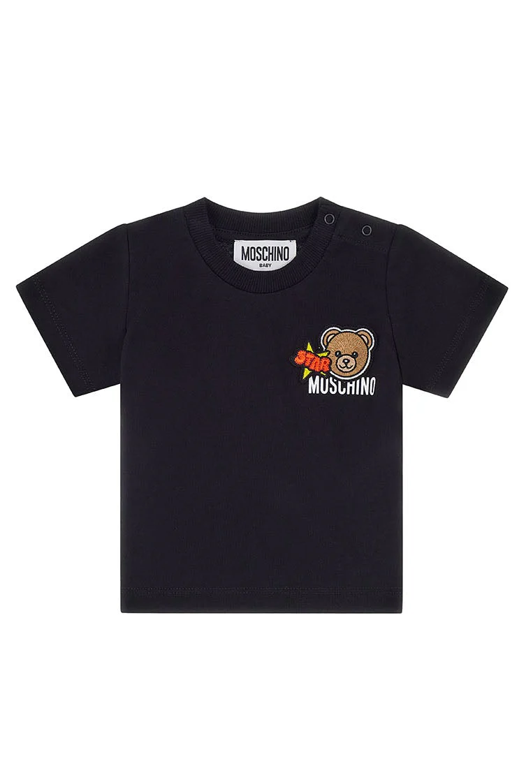 T-shirt neonato Moschino Kids nera in cotone - immagine 2